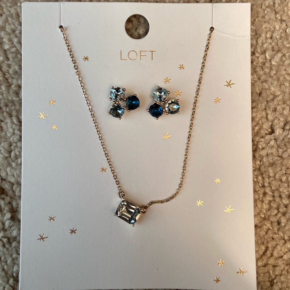 Loft Blue & Gold Gemstone Earring & Necklace Gift Set
